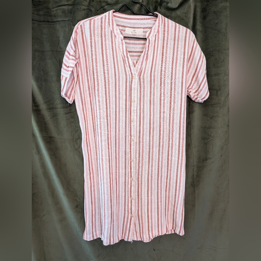 Striped Pink and White Button-Front Women’s Dress